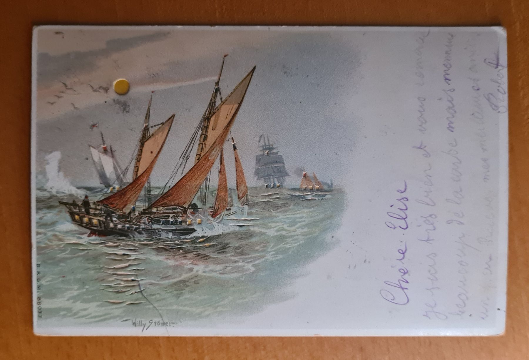 Cartoline postali: Schiffe Kunstkarte mit eingelegten Elementen 1901 – Usato da Ebikon venduto da Donar50