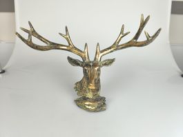 Edle Hirsch-Büste Gold/Schwarz Deko-Geweih (Breite 42cm)