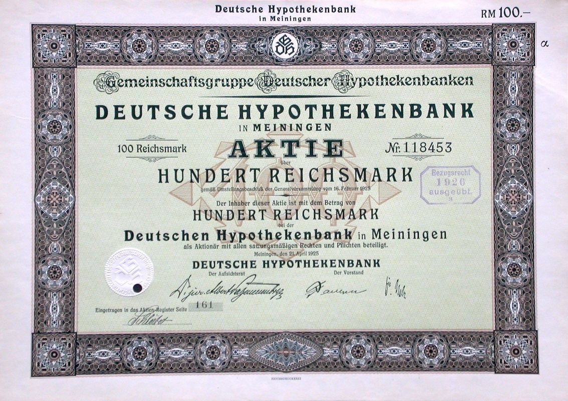 Documenti: Deutsche Hypothekenbank in Meiningen - 1925 – Usato da Solothurn venduto da Sgasche
