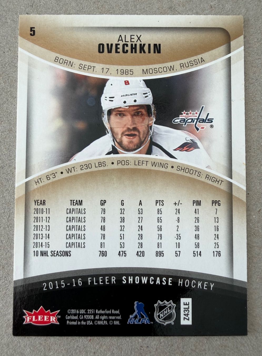 NHL Carte collezionabili: Alex Ovechkin Fleer 2015-16 – Usato da Studen BE venduto da Ironbonehead 1