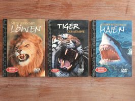 3 Tierdokumentarfilme "Natural Killers" (Löwen, Tiger, Haie)
