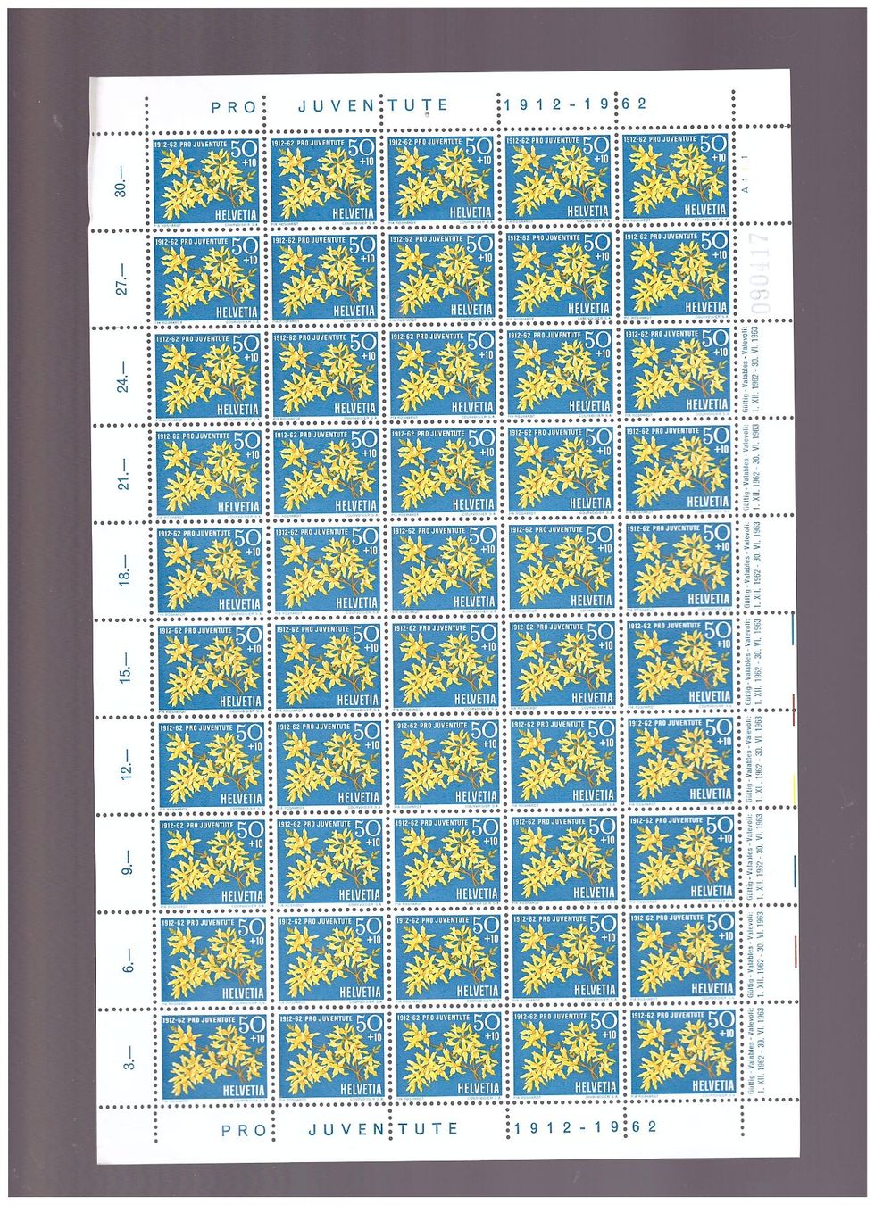 Alle Briefmarken: 1962 --- PRO JUVENTUTE BOGEN POSTFRISCH JE 50 STÜCK – Neu (gemäss Beschreibung) aus Dübendorf von Piero2