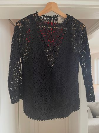 Schwarze SEE NEW YORK Bluse, Spitze, Gr. M