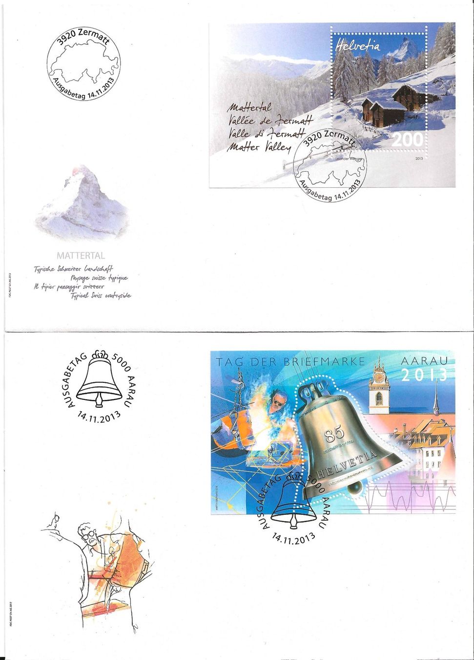 Alle Briefmarken: 4 FDC Blocks Schweiz – Gebraucht aus Zürich von Philacat11 1
