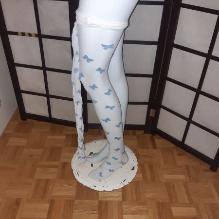 Weisse Damenstrumpfhose mit hellblauen Schmetterlingen,Gr...