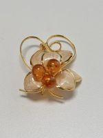 Amber Fossil & anamel Brooch