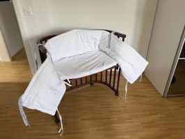 Beistellbett Holz Dunkelmit Rollen und Matratze/Bezug 👶🏻🫶