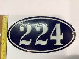 Antikes Emailschild Hausnummer 224