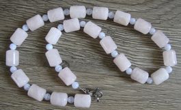 NEU: Rosenquarz Chalcedon Edelstein Kette Collier