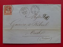 1866: Nr.33 auf sauberem Brief von VEVEY nach CREST (F)