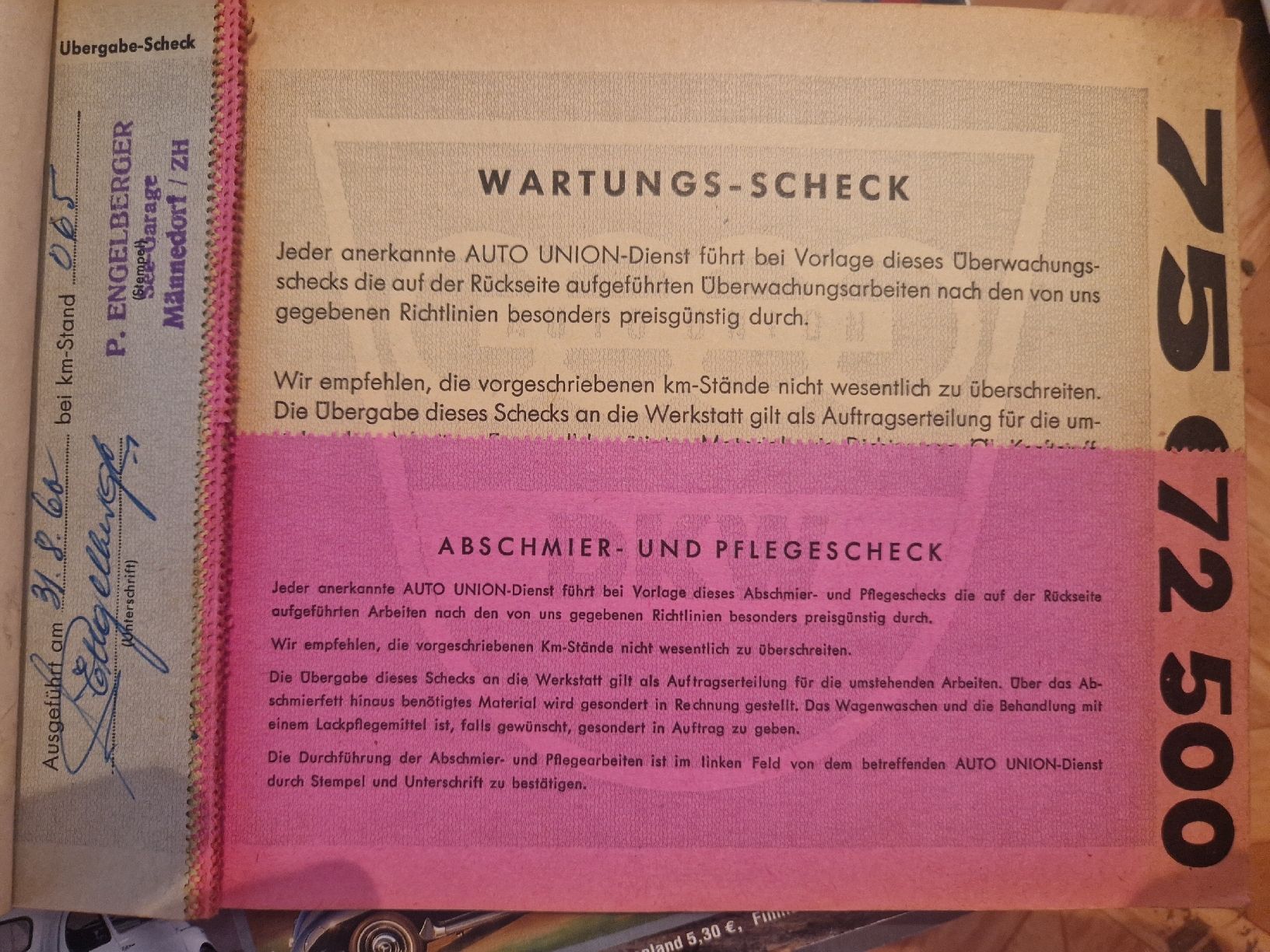 Dokumente: DKW /Auto Union 1000 Export Kundendienstscheckheft – Gebraucht aus Safenwil von saavo 2
