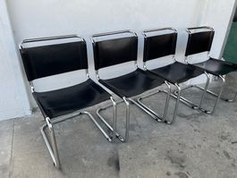 4 Freischwingerstühle S43 Mart Stam Chrom Leder
