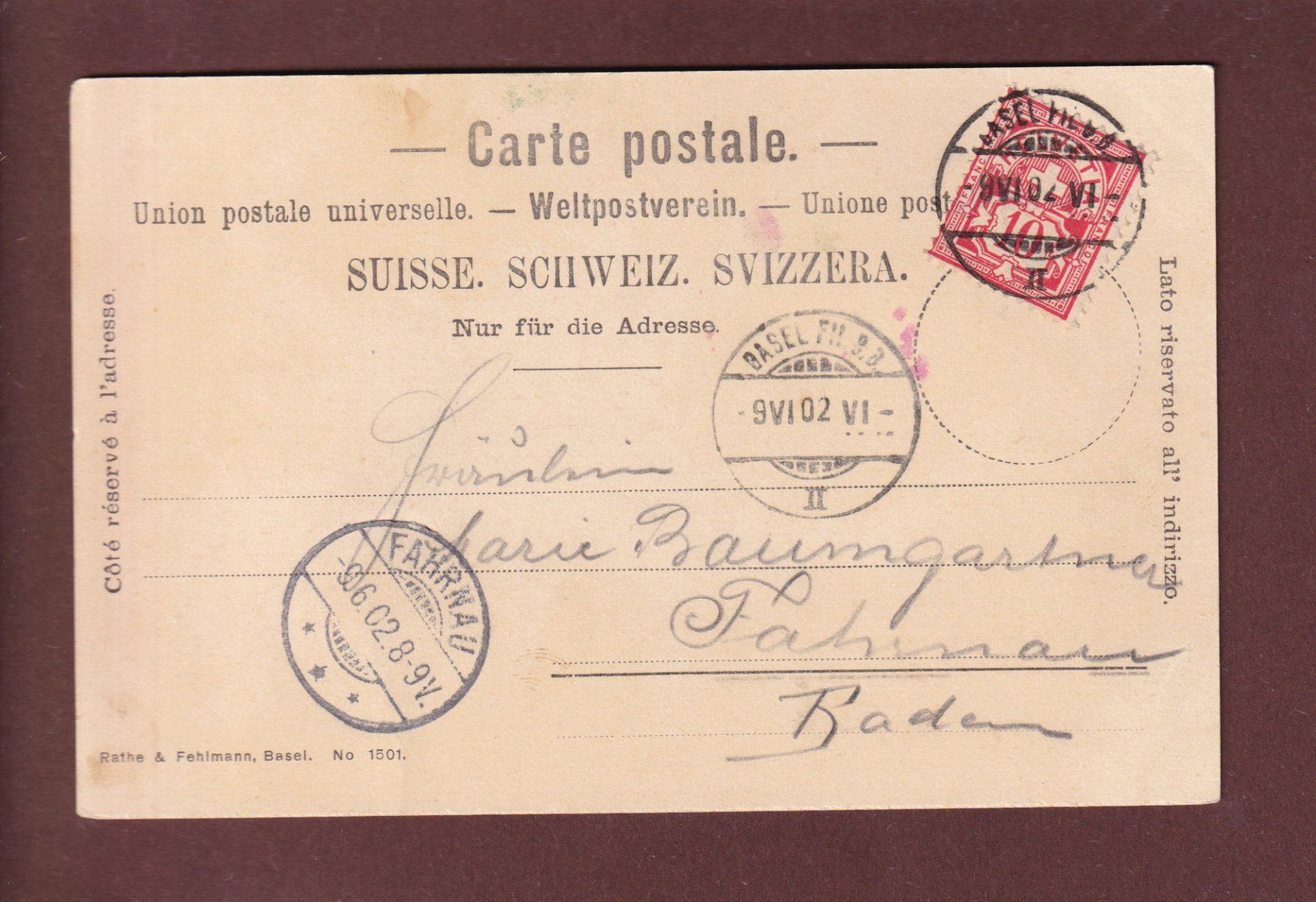 Cartoline postali: BASEL - Wettsteinbrücke - 1902 – Usato da Pully venduto da nicecards 1