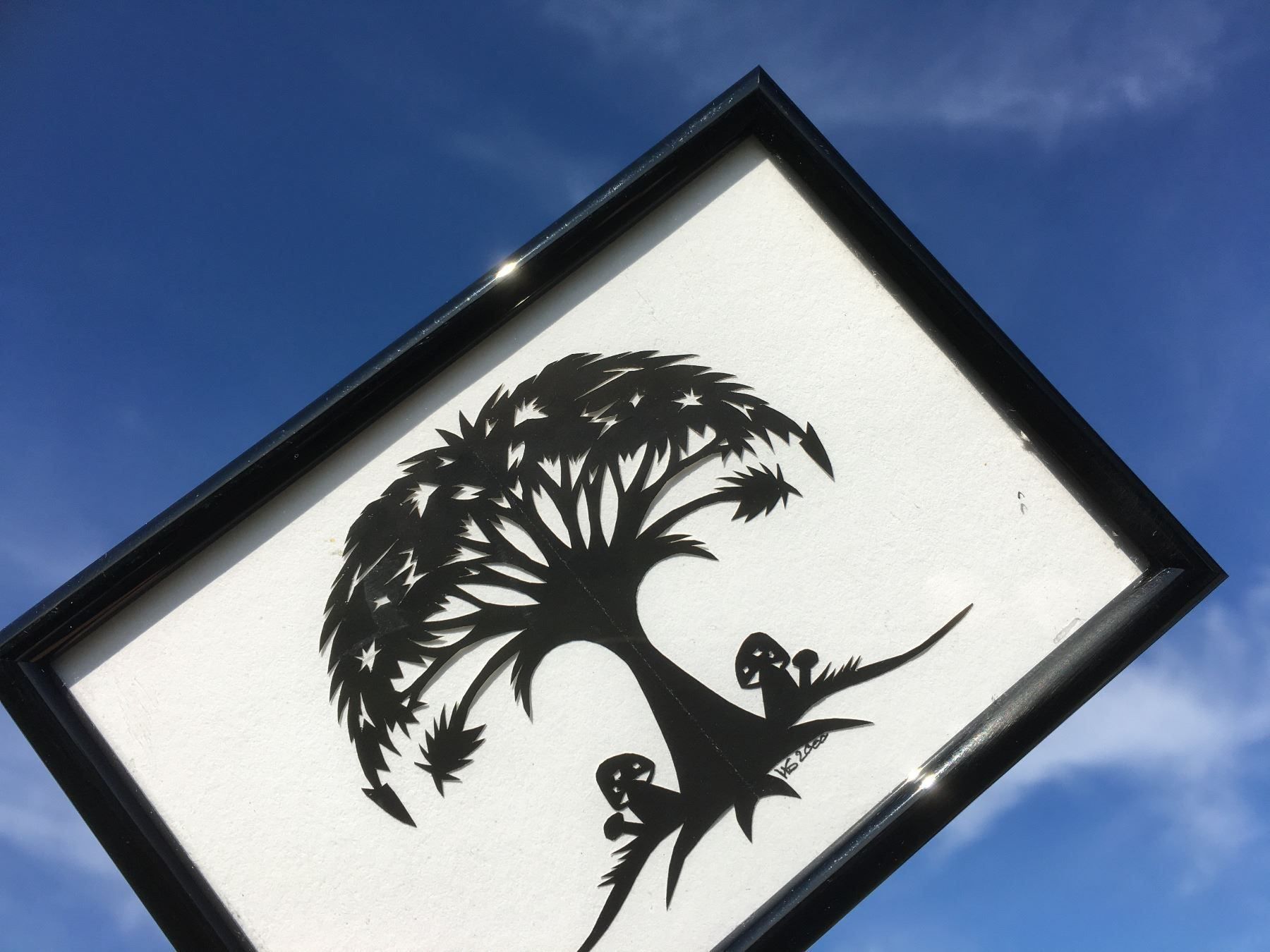 Grafica & Litografie: SCHERENSCHNITT BAUM PILZE HANDARBEIT SIGNIERT M.S. 2000 – Usato da Subingen venduto da ArtBead 2
