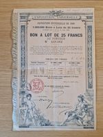 Exposition Universelle de 1889 - Bon a lot de 25 francs