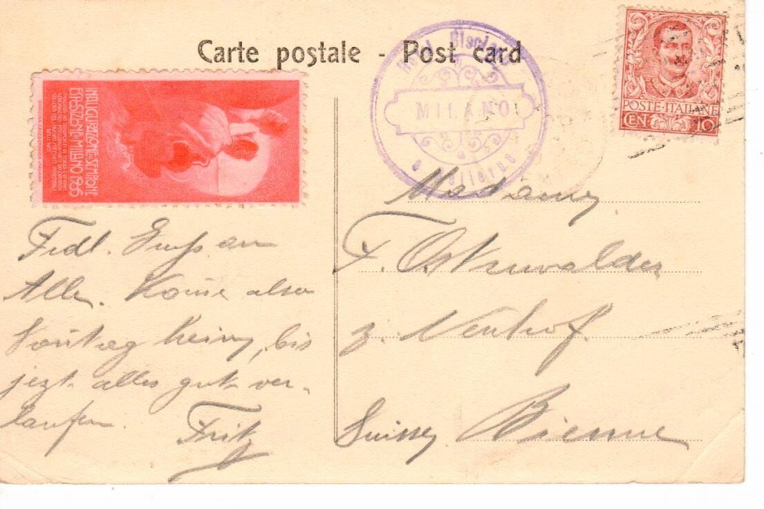 Cartoline postali: Milano mit Vignette  1906 – Usato da Wolhusen venduto da Curver9