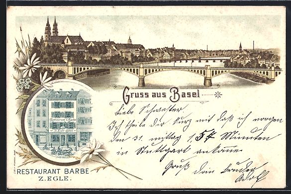 Cartes postales: Litho Basel, Restaurant Barbe v. Z. Egle – D'occasion à Berlin par bartko-reher