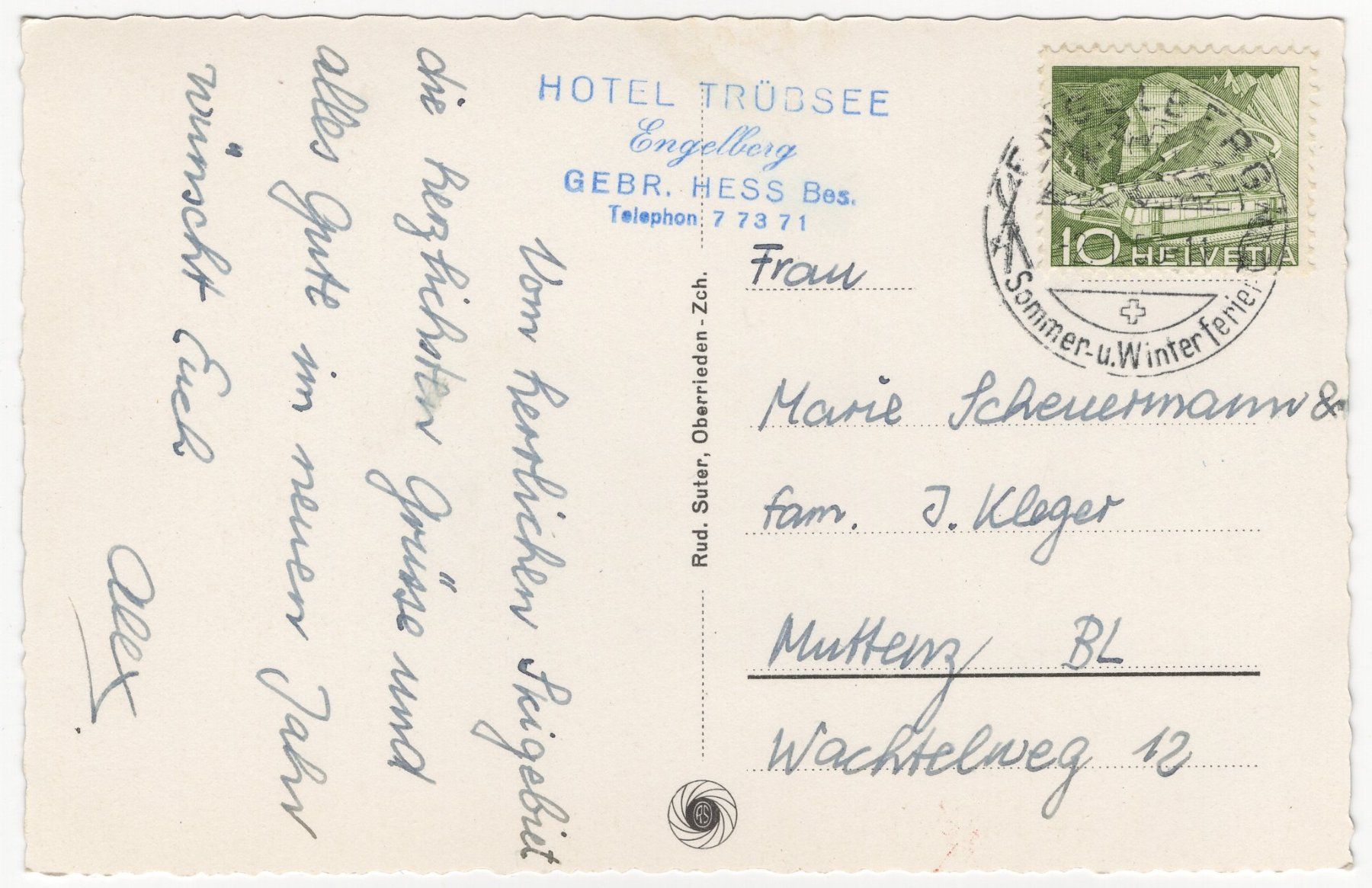 Cartes postales: Hotel Trübsee mit Bitzistock – D'occasion à Eglisau par Chperfins 1