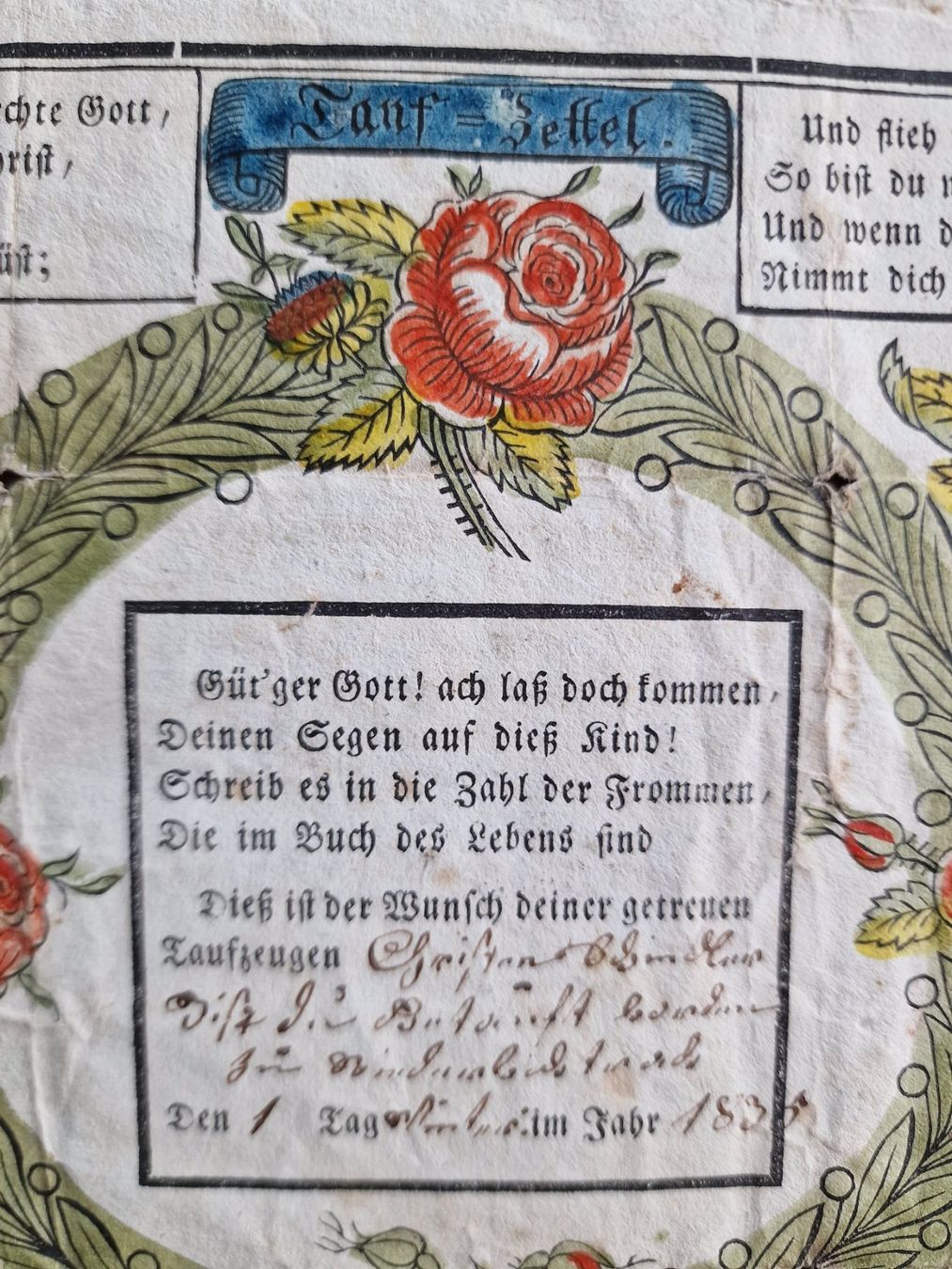 Documenti: Berner Taufzettel von 1835 – Usato da Röthenbach i. E. venduto da Heureka5 2