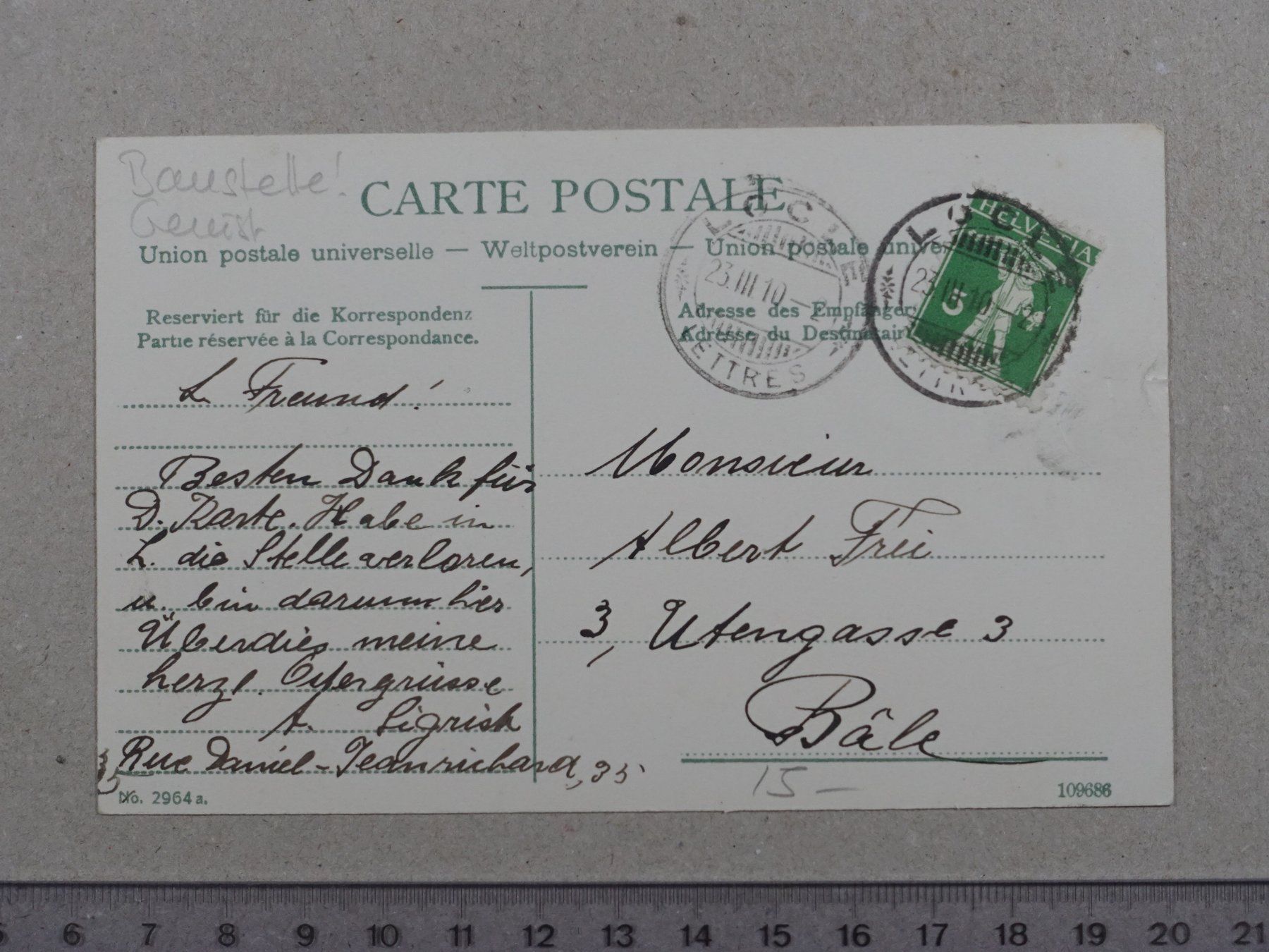 Cartoline postali: Le Locle, 1910, Technicum – Usato da Lenzburg venduto da fh1 1