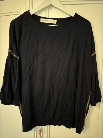 Zara Strickpullover, schwarz mit Gold, Gr. M, Fledermausärme