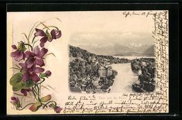 Thun, Uferpartie und die Alpen, Blumen