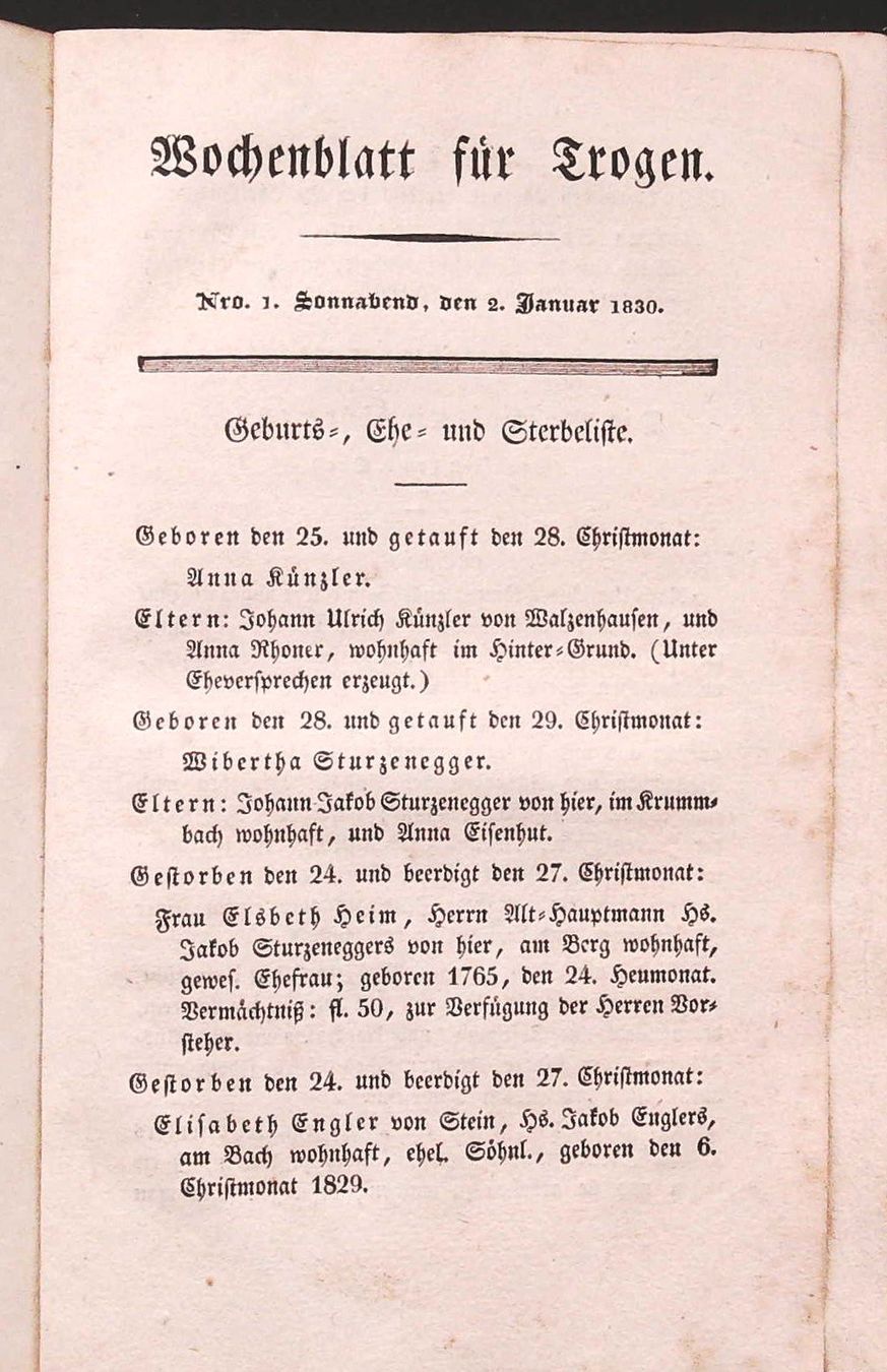 Livres: Trogen Wochenblatt JG 1829 und 1830 – D'occasion à Rafz par Helvet32 4