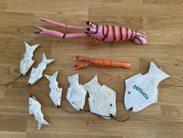 Holz-Garnelen und Fische Deko
