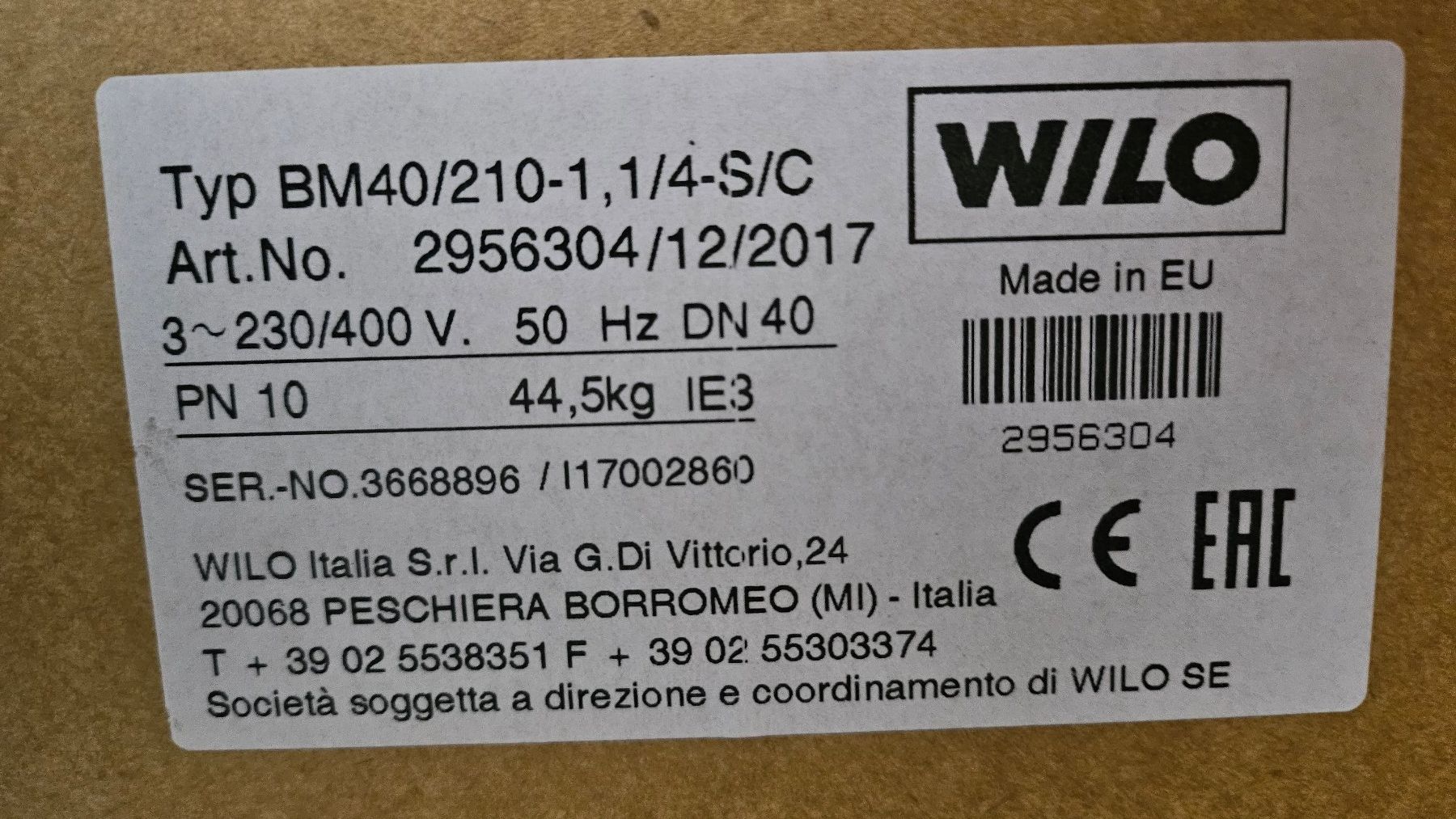 Wilo Riscaldamento: WILO Blockpumpe Typ BM40/210-1, 1/4-S/C – Nuovo e nell'imballaggio originale da Breitenbach venduto da Cycron_GmbH 3