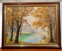 Framed MARNOT Oil Painting - Autumn Lake Scene 