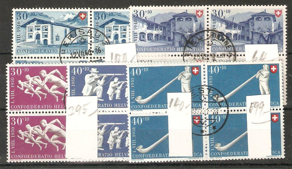 Tutti i francobolli: Pro Patria 5 gute B/4 feinst gest. – Usato da Lausanne venduto da Whorvath