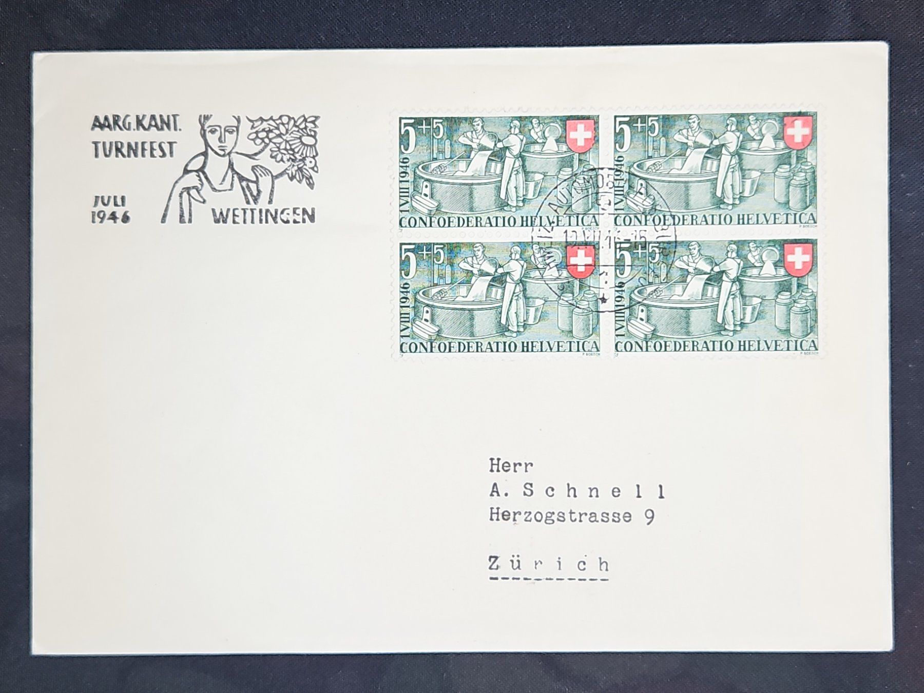 Tutti i francobolli: CL23 Enveloppe + Timbre Suisse 1946 – Usato da Cousset venduto da Patrick_Collections