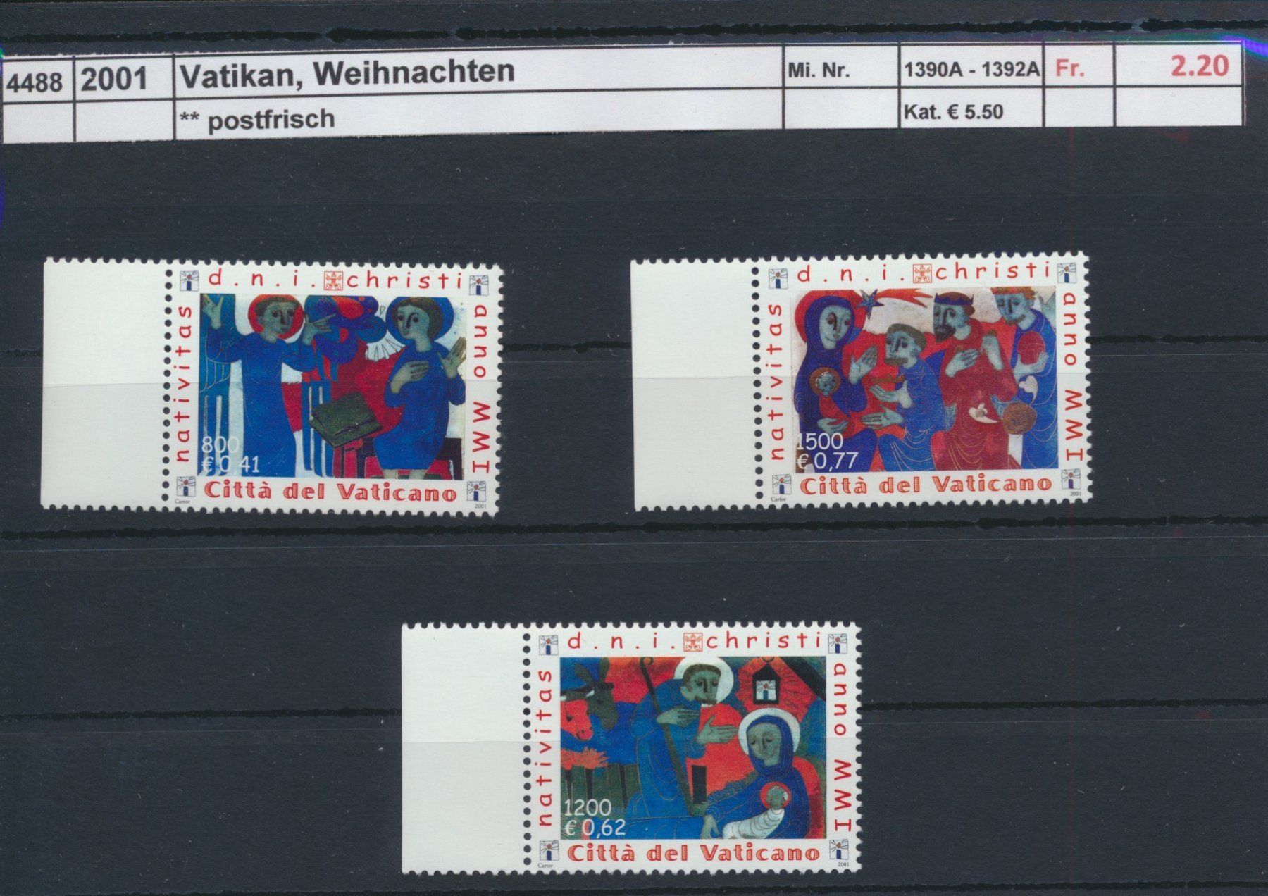 Tutti i francobolli: 2001 Vatikan, "Weihnachten", ** postfrisch – Nuovo (secondo la descrizione) da Winterthur venduto da Zupogeru