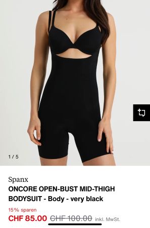 New! Spanx ONCORE OPEN-BUST MID-THIGH BODYSUIT-Body- black