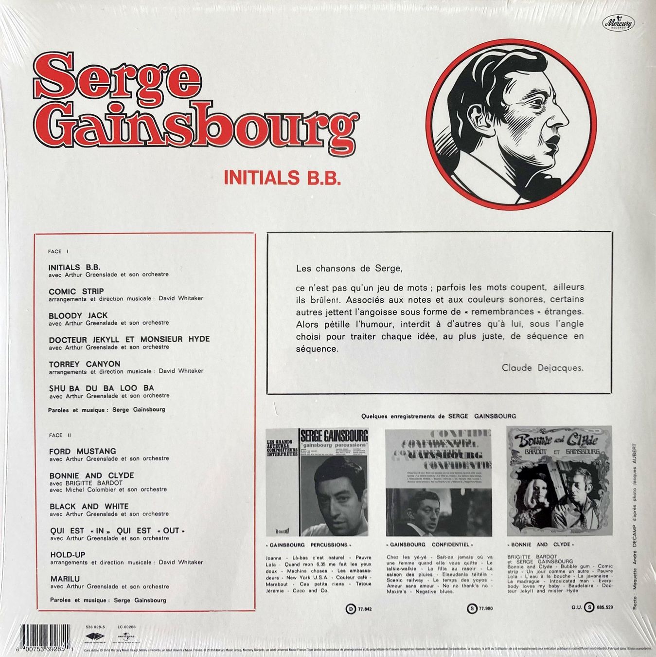 Schallplatten: SERGE GAINSBOURG - INITIALS B.B. (1 LP) – Neu und originalverpackt aus Bottens von hotter-than-hell 1
