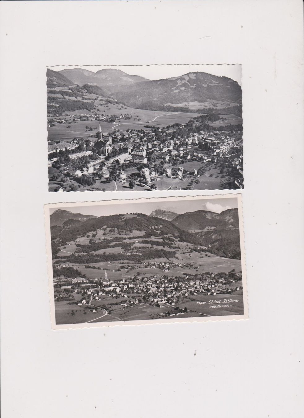 Cartoline postali: 2 cartes postales vue aérienne de Châtel-St-Denis – Usato da Bex venduto da Canouille