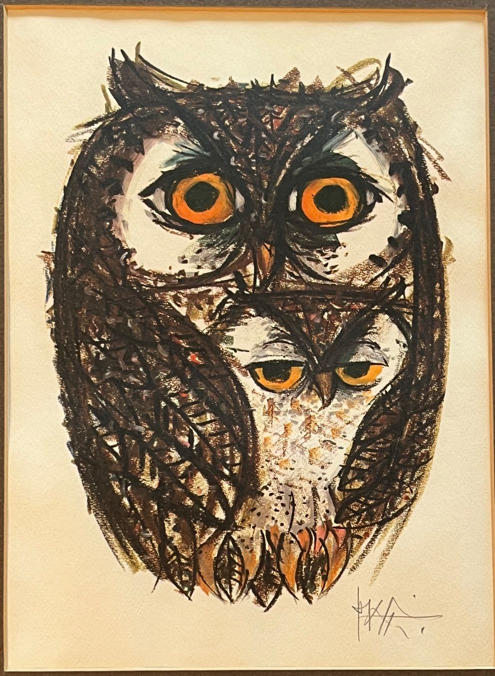Dipinti: PIATTI Original signierte Eulenlithographie, gerahmt. – Usato da Basel venduto da PAUL_ART 2