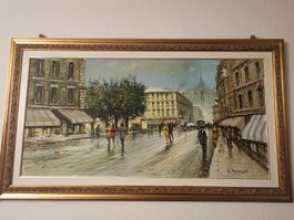 Gemälde, signiert A. Manefed, Mailand Strassenszene, Top Zus