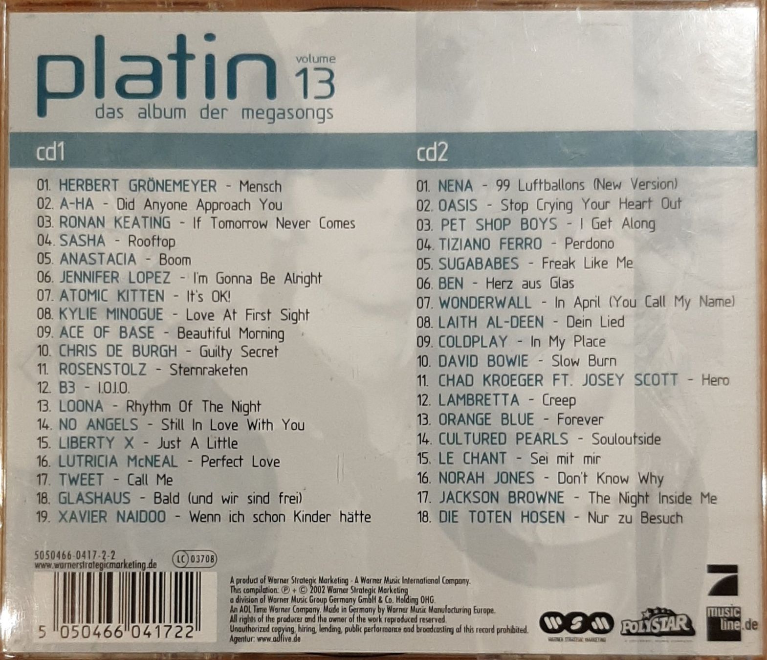 CD: Platin Vol.13 - Album der Megastars, 2CD Hit Sampler 2002 – Usato da Schönenberg TG venduto da breiti12 1