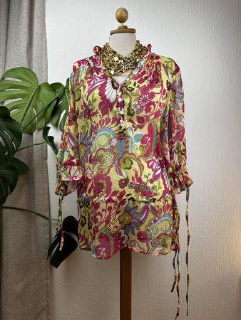Blouse Chillytime imprimé floral jaune rose bleu t.M occasio
