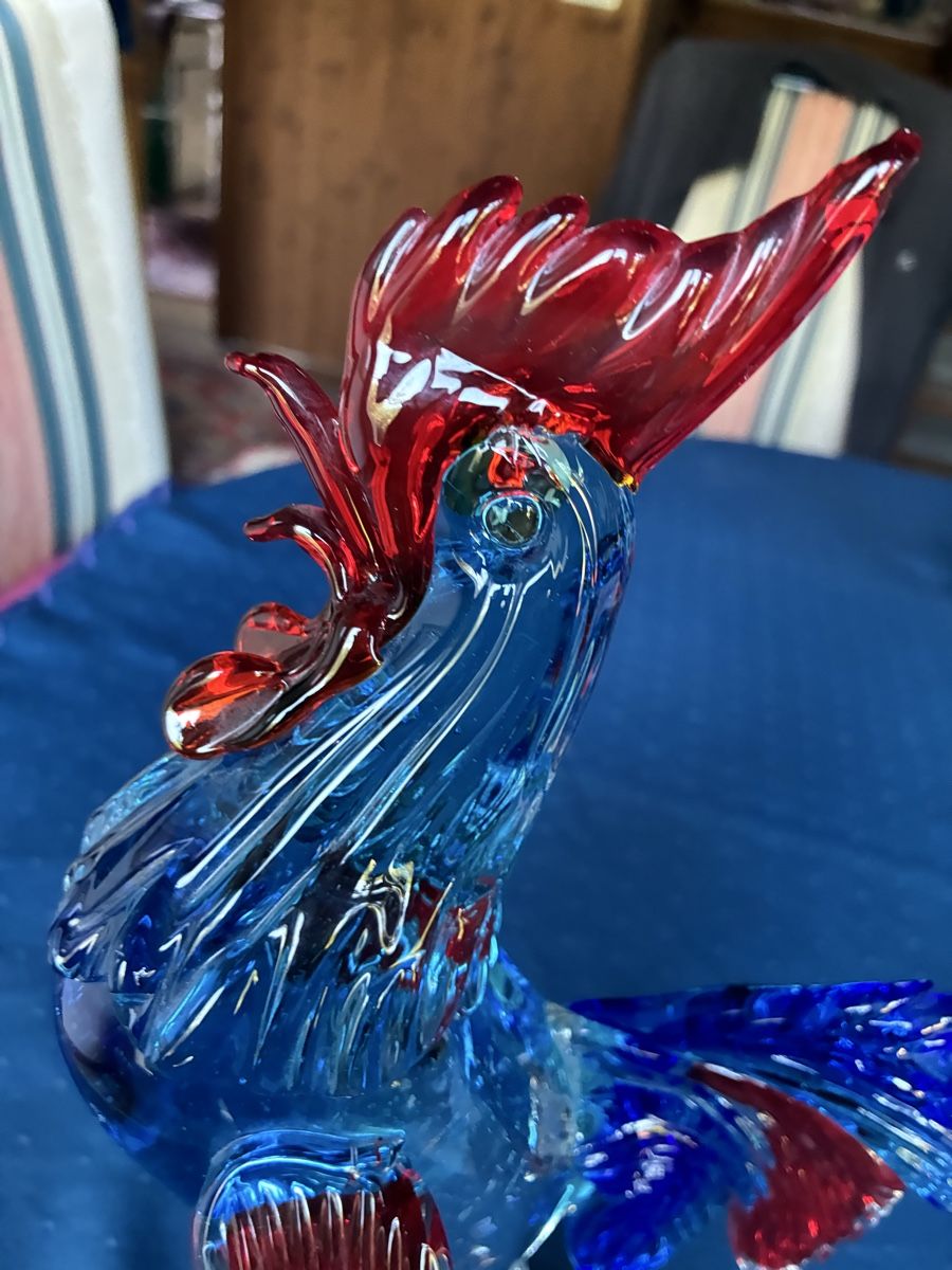 Murano Bicchieri: Murano - grosser Güggel rot/blau – Usato da Dornach venduto da Rosengarten 6