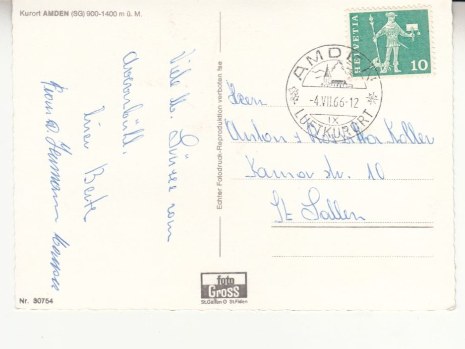 Cartoline postali: Amden 1966 – Usato da Bürglen TG venduto da StampGraf 1