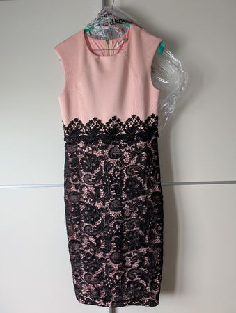 Cocktail-Kleid rosa schwarz mit Spitze Grösse M neuwertig