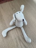 Stofftier Hund graues Leinen Textil guter Zustand