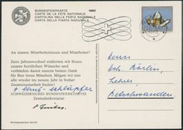 1960 - Pro Patria - Bundesfeierkarte - mit Zudruck - Glarus