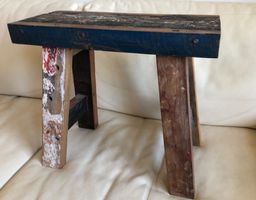 Vintage Hocker / Bänkli aus Fischerbootholz Unikat