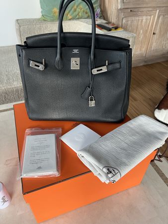 Hermés Birkin 35 Togo Palladium, schwarz, top