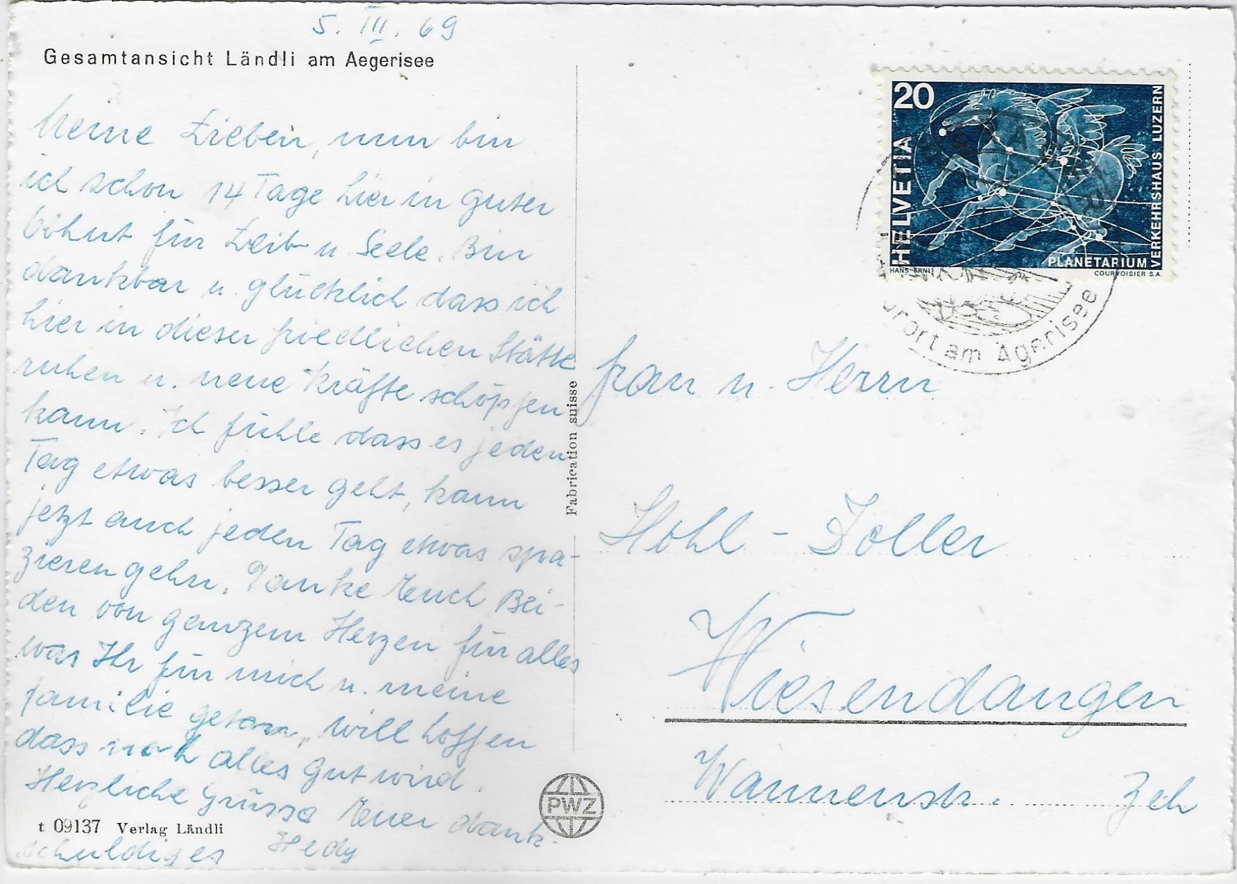 Cartoline postali: Gesamtansicht Ländli am Aegerisee im – Usato da Ettingen venduto da Kartenplanet 1