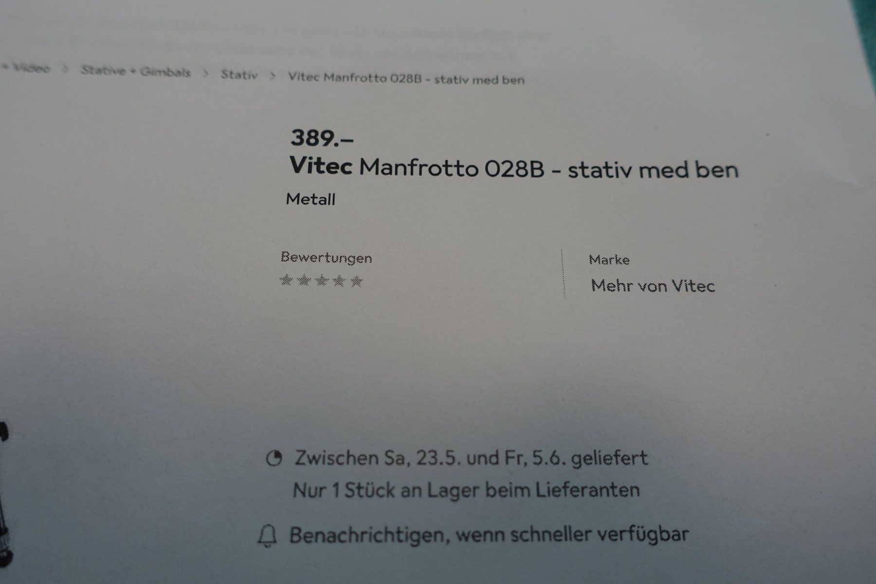 Manfrotto Trépieds & Accessoires: Stativ Vitec-Manfrotto 028B -stativ med ben – D'occasion à Belp par Mazarron58 4