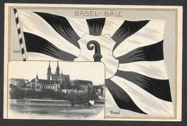 Basel Teilansicht mit Münster Prägekarte mit Wappen